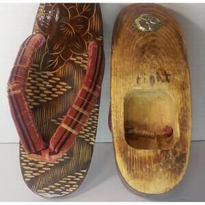 Antique JAPANESE Geisha Style Wood Sandals - Wooden Geta Shoes Collectible
